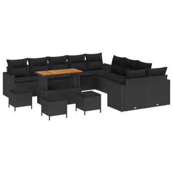 ARDEBO.de - 14-teiliges Garten Sofa Set mit Kissen Schwarz Poly-Rattan, 4-teiliges Garten Esstisch Set mit Kissen Schwarz Poly-Rattan