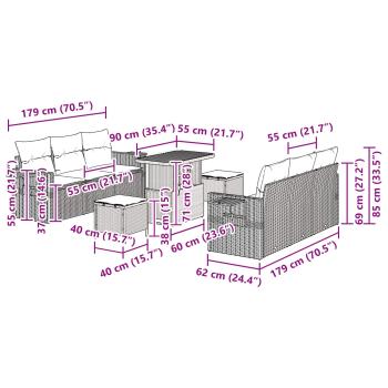 Gartensofa-set mit Kissen 9 pcs Schwarz Poly-Rattan