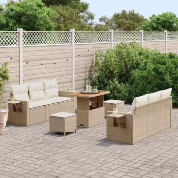9-teiliges Garten Sofa Set mit Kissen Beige Poly Rattan Akazie, 3-teiliges Garten Essset mit Kissen Beige Poly Rattan Akazie