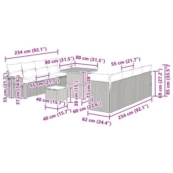 11-teilige Garten Sofa Set mit Kissen Schwarz Poly Rattan Akazie, 3-teilige Garten Esstisch Set mit Kissen Schwarz Poly Rattan Akazie