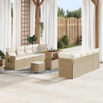 ARDEBO.de - 11-teiliges Garten Sofa Set mit Kissen Beige Poly Rattan, 3-teiliges Garten Essset mit Kissen Beige Poly Rattan