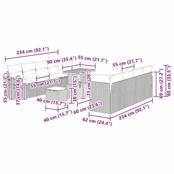 Gartensofa-set mit Kissen 11 pcs Beige Poly Rattan