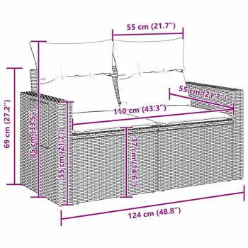 10-teiliges Garten-Sofa-Set mit Kissen Beige Poly Rattan Akazie, 3-teiliges Garten-Ess-Set mit Kissen Beige Poly Rattan Akazie