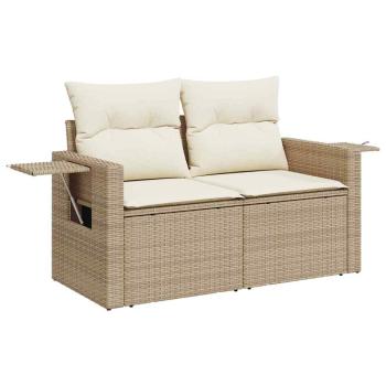 9-teiliges Garten Sofa Set mit Kissen Beige Poly Rattan Akazie, 3-teiliges Garten Ess Set mit Kissen Beige Poly Rattan Akazie