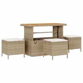 13-teilige Garten Sofagarnitur mit Kissen Beige Poly Rattan Akazie, 4-teiliges Garten Essset mit Kissen Beige Poly Rattan Akazie
