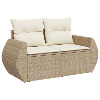 9-teiliges Garten-Sofa-Set mit Kissen Beige Poly Rattan Akazie, 3-teiliges Garten-Ess-Set mit Kissen Beige Poly Rattan Akazie