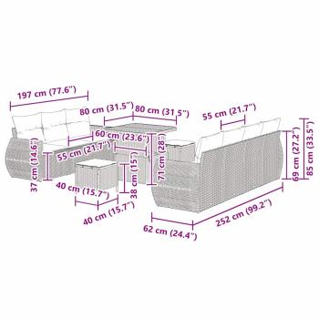 10-teiliges Gartensofa-Set mit Kissen Schwarz Poly-Rattan Akazie, 3-teiliges Garten-Dining-Set mit Kissen Schwarz Poly-Rattan Akazie