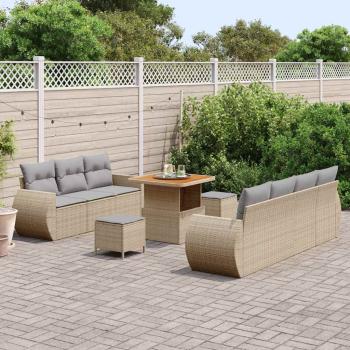 10-teiliges Garten Sofa Set mit Kissen Beige Poly Rattan Akazie, 3-teiliges Garten Essset mit Kissen Beige Poly Rattan Akazie