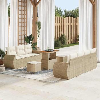 ARDEBO.de - 10-teiliges Garten Sofa Set mit Kissen Beige Poly Rattan Akazie, 3-teiliges Garten Essset mit Kissen Beige Poly Rattan Akazie