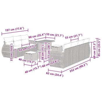 10-teiliges Garten Sofa Set mit Kissen Beige Poly Rattan Akazie, 3-teiliges Garten Essset mit Kissen Beige Poly Rattan Akazie