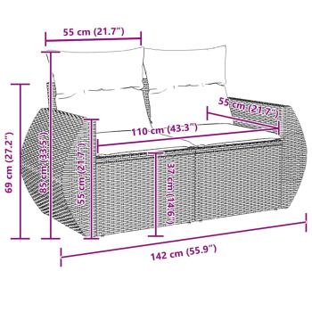 11-teiliges Garten Sofa Set mit Kissen Schwarz Poly Rattan Akazie, 3-teiliges Garten Esszimmer Set mit Kissen Schwarz Poly Rattan Akazie