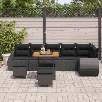 Gartensofa-set 9 Stk. Schwarz Poly-Rattan