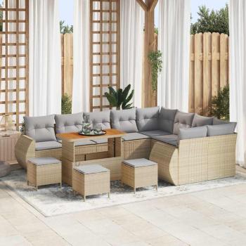 ARDEBO.de - 13-teiliges Garten Sofa Set mit Kissen Beige Poly Rattan Akazie, 4-teiliges Garten Esszimmer Set mit Kissen Beige Poly Rattan Akazie