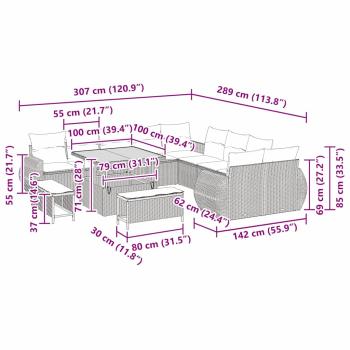 13-teiliges Garten Sofa Set mit Kissen Schwarz Poly Rattan Akazie, 3-teiliges Garten Essenset mit Kissen Schwarz Poly Rattan Akazie