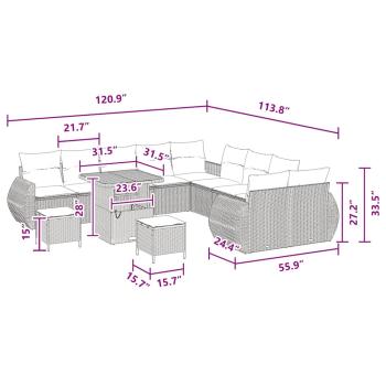 13-teiliges Garten Sofa Set mit Kissen Schwarz Poly Rattan Akazie, 3-teiliges Garten Esstisch Set mit Kissen Schwarz Poly Rattan Akazie