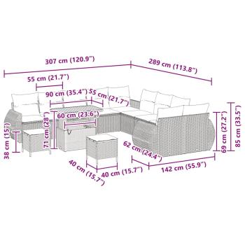 13-teiliges Garten-Sofa-Set mit Kissen Beige Poly Rattan Akazie, 3-teiliges Garten-Esszimmer-Set mit Kissen Beige Poly Rattan Akazie