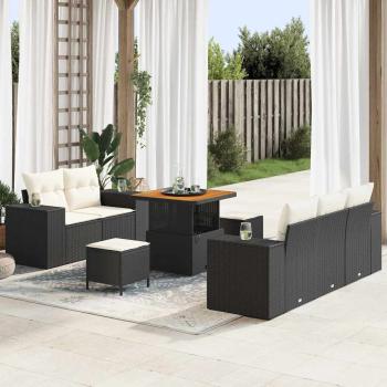 ARDEBO.de - 8-teiliges Garten-Sofa-Set mit Kissen in Schwarz aus Poly-Rattan, 3-teiliges Garten-Ess-Set mit Kissen in Schwarz aus Poly-Rattan