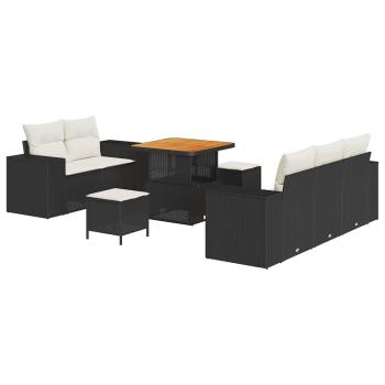8-teiliges Garten-Sofa-Set mit Kissen in Schwarz aus Poly-Rattan, 3-teiliges Garten-Ess-Set mit Kissen in Schwarz aus Poly-Rattan