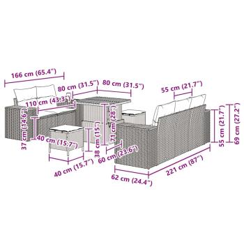 8-teiliges Garten-Sofa-Set mit Kissen in Schwarz aus Poly-Rattan, 3-teiliges Garten-Ess-Set mit Kissen in Schwarz aus Poly-Rattan