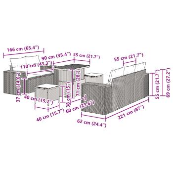 8-teiliges Garten Sofa Set mit Kissen Schwarz Poly Rattan Akazie, 3-teiliges Garten Essenset mit Kissen Schwarz Poly Rattan Akazie