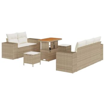 8-teiliges Garten-Sofaset mit Kissen in Beige Poly Rattan Akazie, 3-teiliges Garten-Dining-Set mit Kissen Beige Poly Rattan Akazie