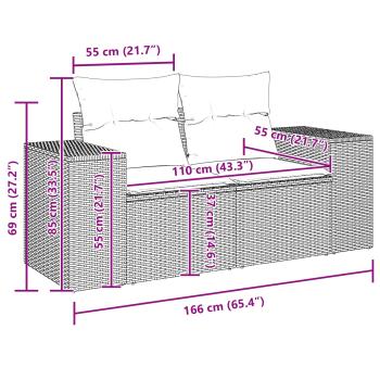 11-teiliges Garten Sofa Set mit Kissen Schwarz Poly Rattan Akazie, 3-teiliges Garten Essset mit Kissen Schwarz Poly Rattan Akazie