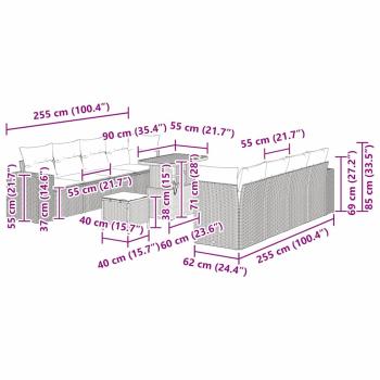Gartensofa-set mit Kissen 11 pcs Schwarz Poly-Rattan