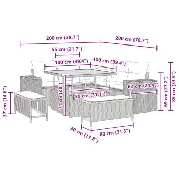 Gartensofa-set mit Kissen 8 pcs Schwarz Poly-Rattan