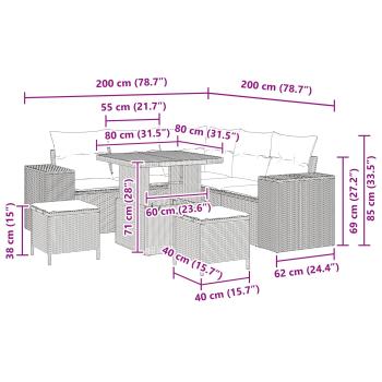 Gartensofa-set mit Kissen 8 pcs Schwarz Poly-Rattan