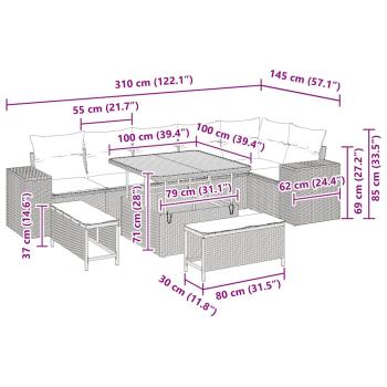 9-teilige Garten Sofa Set mit Kissen schwarzes Poly Rattan Akazie, 3-teiliges Garten Esstisch Set mit Kissen schwarzes Poly Rattan Akazie