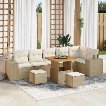ARDEBO.de - 9-teiliges Garten Sofa Set mit Kissen Beige Poly Rattan, 3-teiliges Garten Essenset mit Kissen Beige Poly Rattan