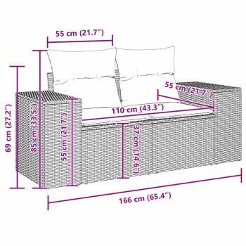 9-teiliges Garten Sofa Set mit Kissen graues Poly Rattan, 3-teiliges Garten Essset mit Kissen graues Poly Rattan