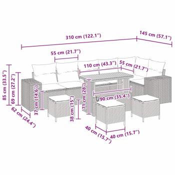 Garten-Sofa-Set 10 pcs Schwarz Poly-Rattan