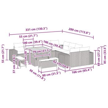 13-teilige Garten Sofa Set mit Kissen Schwarz Poly Rattan Akazie, 3-teiliges Garten Essset mit Kissen Schwarz Poly Rattan Akazie