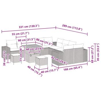 13-teiliges Garten Sofa Set mit Kissen Beige Poly Rattan Akazie, 3-teiliges Garten Esszimmer Set mit Kissen Beige Poly Rattan Akazie