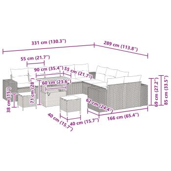 13-teiliges Garten-Sofa-Set mit Kissen Schwarzes Poly-Rattan Akazie, 3-teiliges Garten-Dining-Set mit Kissen Schwarzes Poly-Rattan Akazie