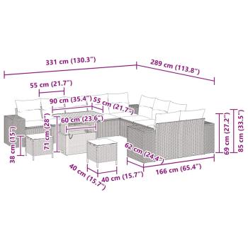13-teiliges Garten-Sofa-Set mit Kissen Beige Poly-Rattan Akazie, 3-teiliges Garten-Essensemble mit Kissen Beige Poly-Rattan Akazie