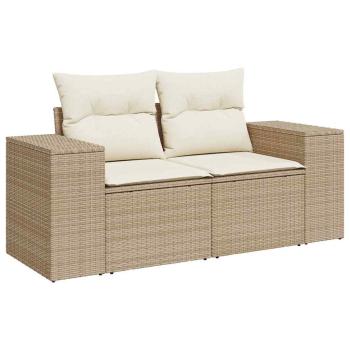 14-teiliges Garten-Sofa-Set mit Kissen Beige Poly-Rattan Akazie, 4-teiliges Garten-Dining-Set mit Kissen Beige Poly-Rattan Akazie