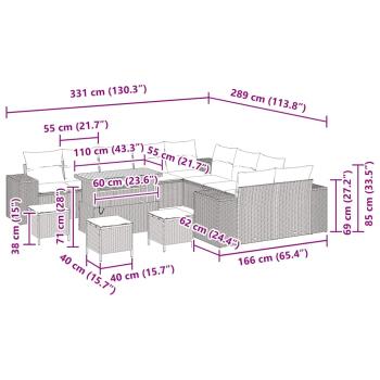 14-teilige Garten Sofa Set mit Kissen Beige Poly Rattan Akazie, 4-teiliges Garten Esszimmer Set mit Kissen Beige Poly Rattan Akazie
