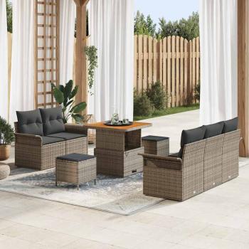 ARDEBO.de - 8-teiliges Garten Sofa Set mit Kissen Grau Poly Rattan Akazie, 2-Sitzer Garten Sofa mit Kissen Grau Poly Rattan, 3-teiliges Garten Ess-Set mit Kissen Grau Poly Rattan Akazie