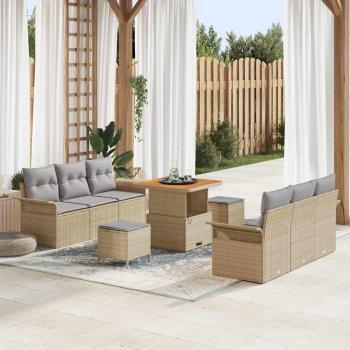 ARDEBO.de - 9-teiliges Garten Sofa Set mit Kissen Beige Poly-Rattan Akazie, 2-sitzer Garten Sofa mit Kissen Beige Poly-Rattan, 3-teiliges Garten Essset mit Kissen Beige Poly-Rattan Akazie