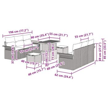 9-teiliges Garten Sofa Set mit Kissen Beige Poly Rattan Akazie, 2-Sitzer Garten Sofa mit Kissen Beige Poly Rattan, 3-teiliges Garten Essenset mit Kissen Beige Poly Rattan Akazie