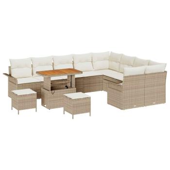 12-teiliges Garten-Sofa-Set mit Kissen, Beiges Poly Rattan, 3-teiliges Garten-Esszimmer-Set mit Kissen, Beiges Poly Rattan, 2-Sitzer Garten-Sofa mit Kissen, Beiges Poly Rattan