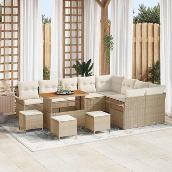 ARDEBO.de - 13-teiliges Garten Sofa Set mit Kissen beige Poly Rattan Akazie, 4-teiliges Garten Essset mit Kissen beige Poly Rattan Akazie, 2-Sitzer Garten Sofa mit Kissen beige Poly Rattan