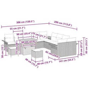 13-teiliges Garten-Sofa-Set mit Kissen Grau Poly-Rattan Akazie, 2-Sitzer Garten-Sofa mit Kissen Grau Poly-Rattan, 3-teiliges Garten-Dining-Set mit Kissen Grau Poly-Rattan Akazie