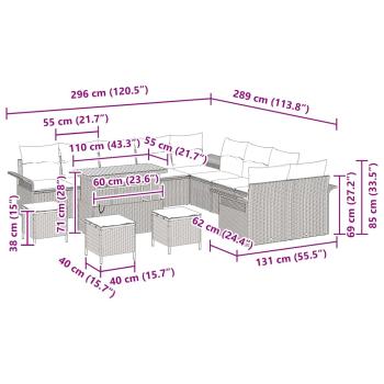 14-teiliges Garten Sofa Set mit Kissen Grau Poly Rattan Akazie, 2-Sitzer Garten Sofa mit Kissen Grau Poly Rattan, 4-teiliges Garten Esstisch Set mit Kissen Grau Poly Rattan Akazie