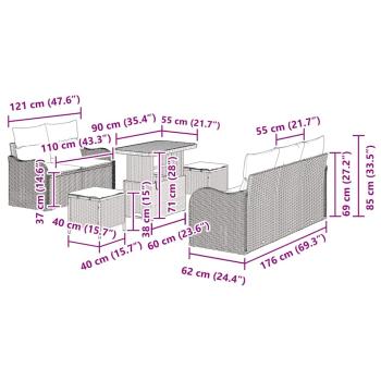 8-teiliges Garten Sofa Set mit Kissen Schwarz Poly-Rattan Akazie, 2-Sitzer Garten Sofa mit Kissen Schwarz Poly-Rattan, 3-teiliges Garten Esstisch Set mit Kissen Schwarz Poly-Rattan Akazie