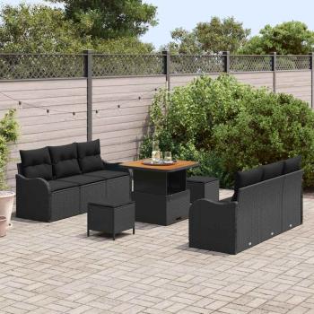 Gartensofa-set 9 Stk. Schwarz Poly-Rattan