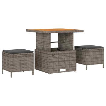 9-teiliges Garten Sofa Set mit Kissen Grau Poly Rattan Akazie, 2-Sitzer Garten Sofa mit Kissen Grau Poly Rattan, 3-teiliges Garten Essset mit Kissen Grau Poly Rattan Akazie
