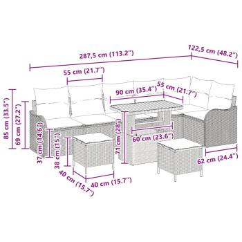 Gartensofa-set 9 Stk. Beige Poly-Rattan